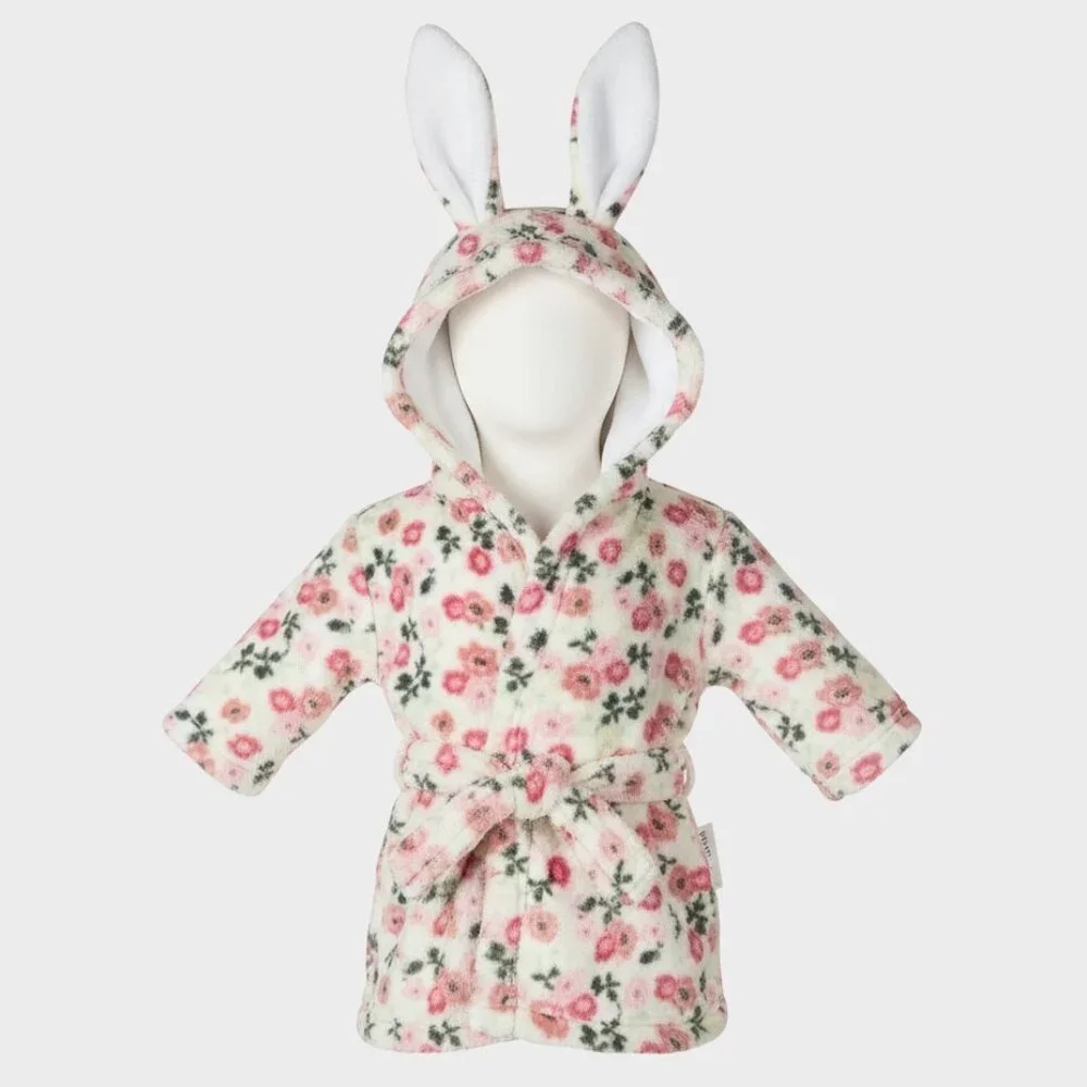 Modern Baby Bathrobe Infant 0-9 Months Pink Floral Plush Hooded Robe NWT